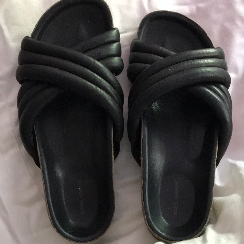 Isabel Marant Holden Black Leather Slide Sandal 38